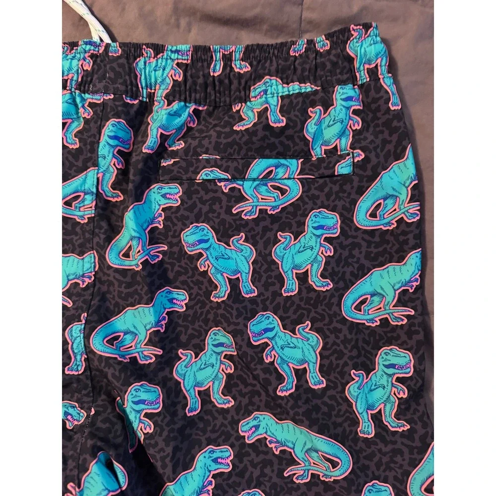 Member's Mark Mens Resort Swim Trunks Black Neon Dinosaur T-Rex Print Large